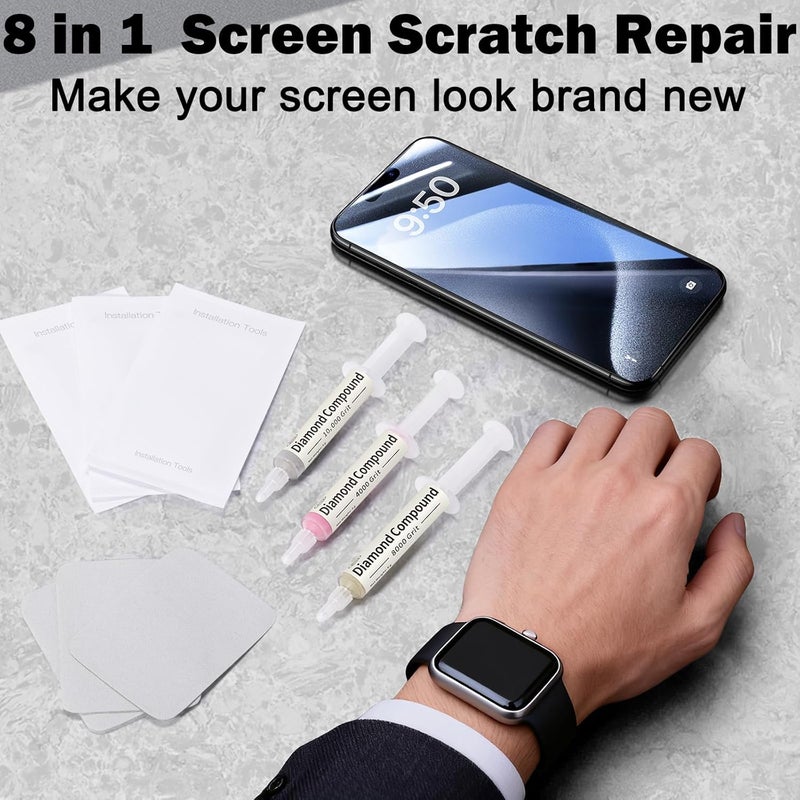 Jkrova Scratch Remover for Phone Screen, Watches & Tablets, Safe, Touch-Friendly, Watch Scratch Remover Kit Includes 3 Diamond Polishing Compounds, 6 Polishing Cloths & 3 Cleaning Wipes - Image 5